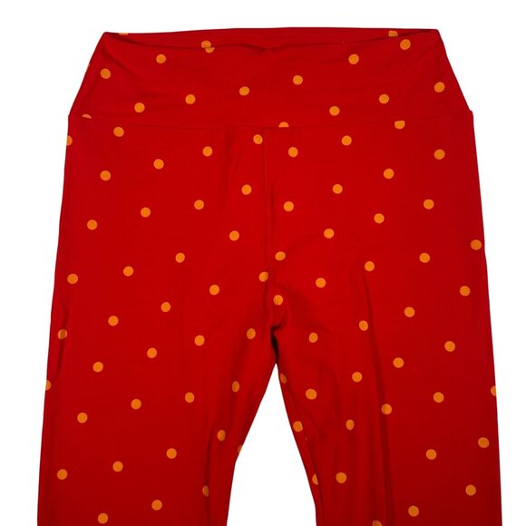 LuLaRoe Leggings Red Solid Orange Polka Dots Spots One Size OS - Picture 2 of 6